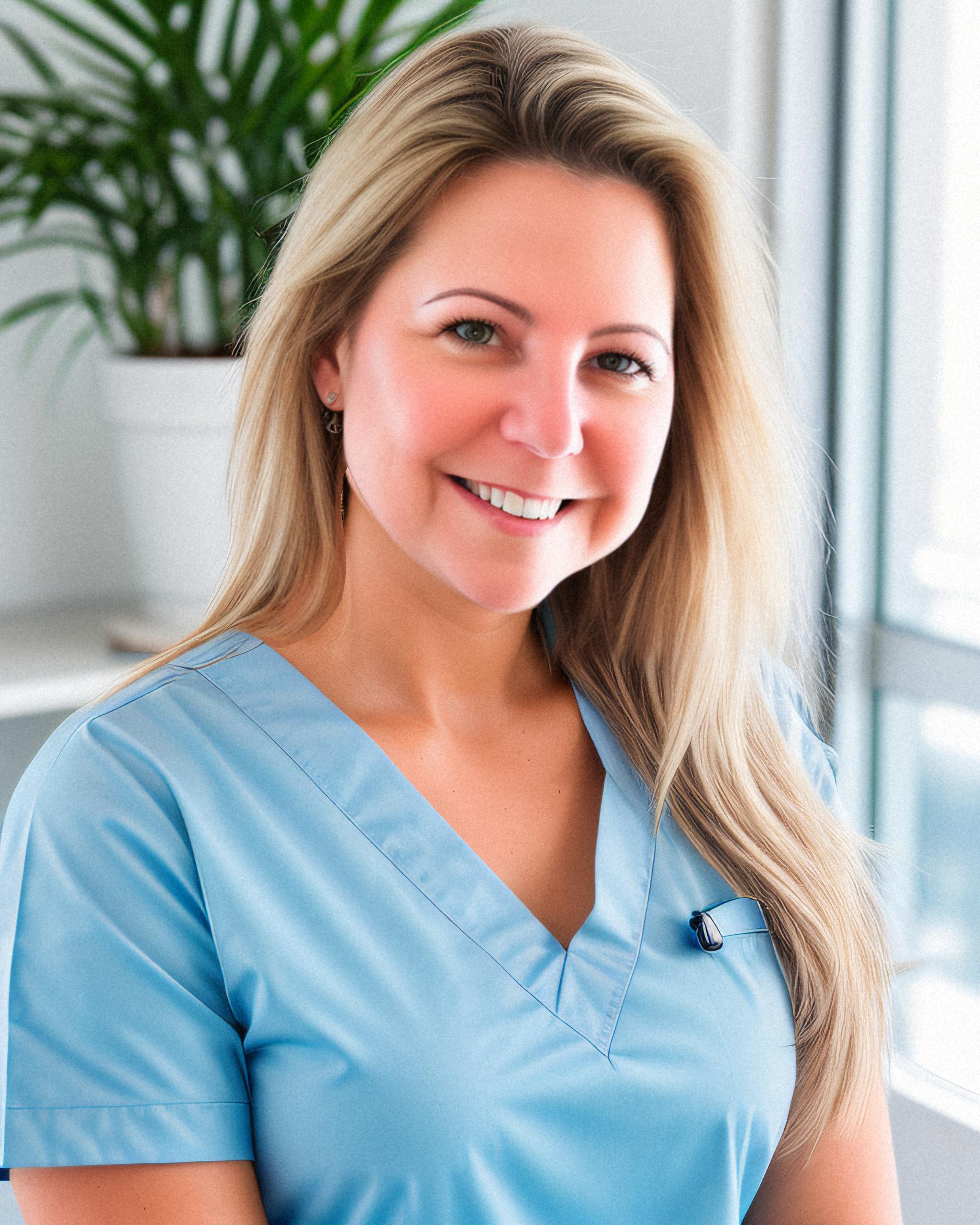 smiling nurse headshot in scrubs